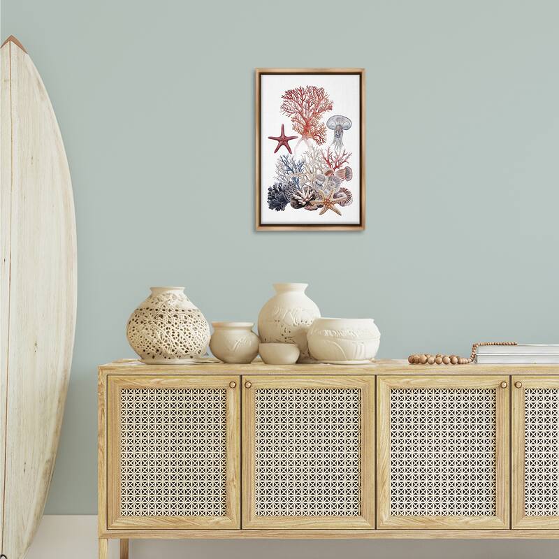 Stupell Aquatic Animals & Coral Framed Floater Canvas Wall Art Design By Ramona Murdock