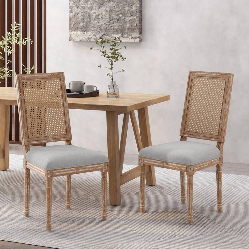 Rustic Set of 2 Bar Stools with Rattan Backrest Foam Cushioned Seat, Solid Wood Frame for Kitchen Island Bar Dining Room