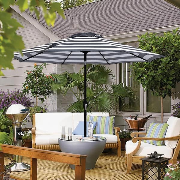 Maypex Striped Crank And Tilt 9 Foot Market Umbrella