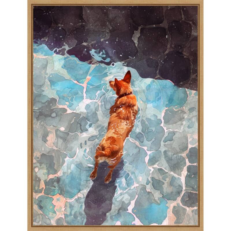 Dogs Life Wading by Justyna Jaszke Framed Canvas Wall Art