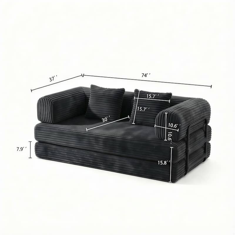 Compression Sofa Bed Convertible Floor Futon Couch, 2 Seat Boneless Modular Loveseat with Corduroy Fabric