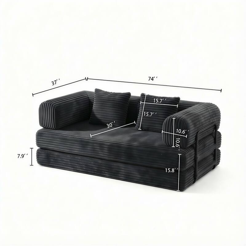 Convertible Sofa Bed, 3 in 1 Folding Loveseat Couch Bed Foldable Boneless Couch Floor Sleeper, Corduroy Pull Out Sofa Bed
