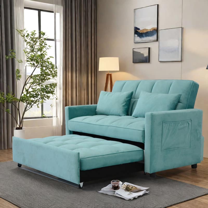 Convertible Velvet Sofa Bed with Reclining Backrest and USB Ports - Space-Saving Design