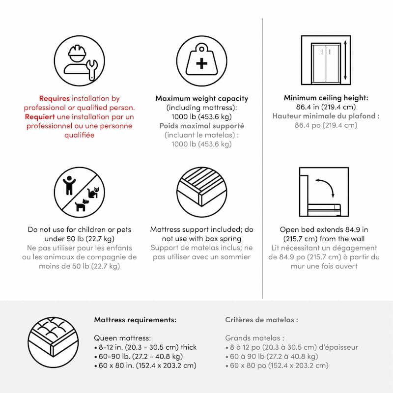Bestar Pur 65W Queen Size Murphy Bed for Multipurpose Room