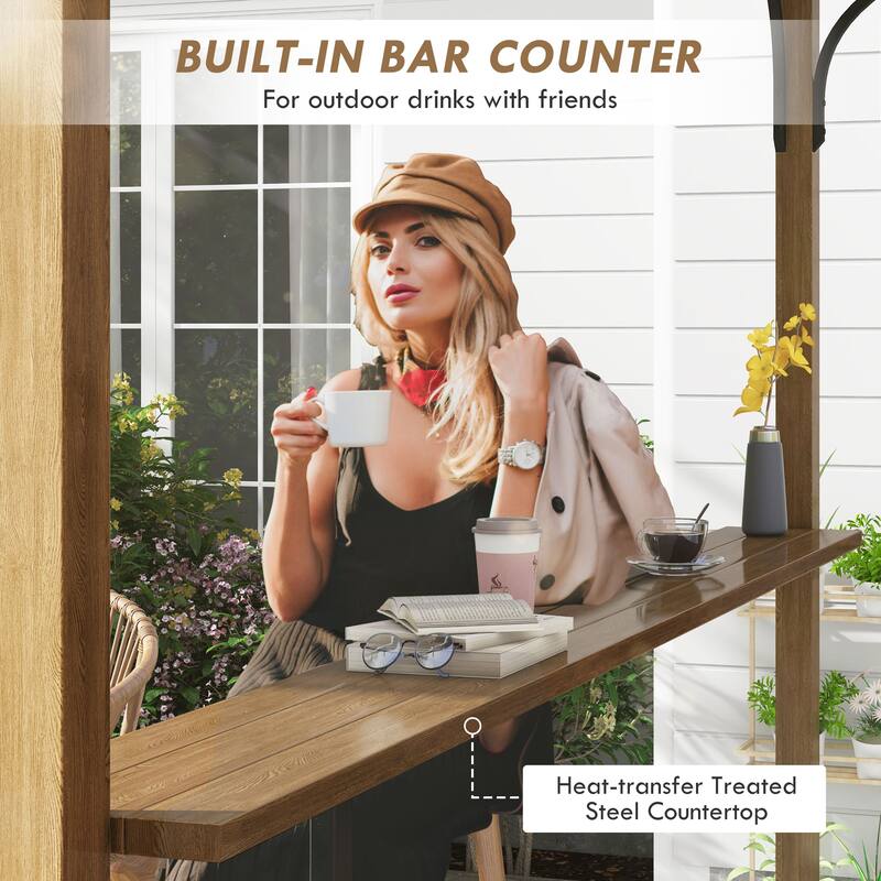 Outsunny 12' x 10' Outdoor Pergola, Pergola Canopy with Bar Counter, UV-resistant Arched Top, Aluminum and Steel Frame