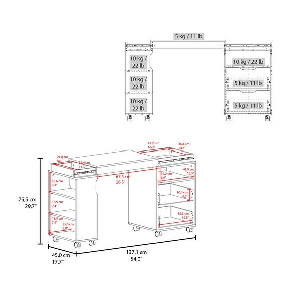 dimension image slide 1 of 4, Loris Extendable Desk with Two Drawers