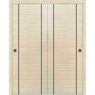 Bypass Doors 36 x 80 Planum 0017 Natural Veneer with Sturdy Rails