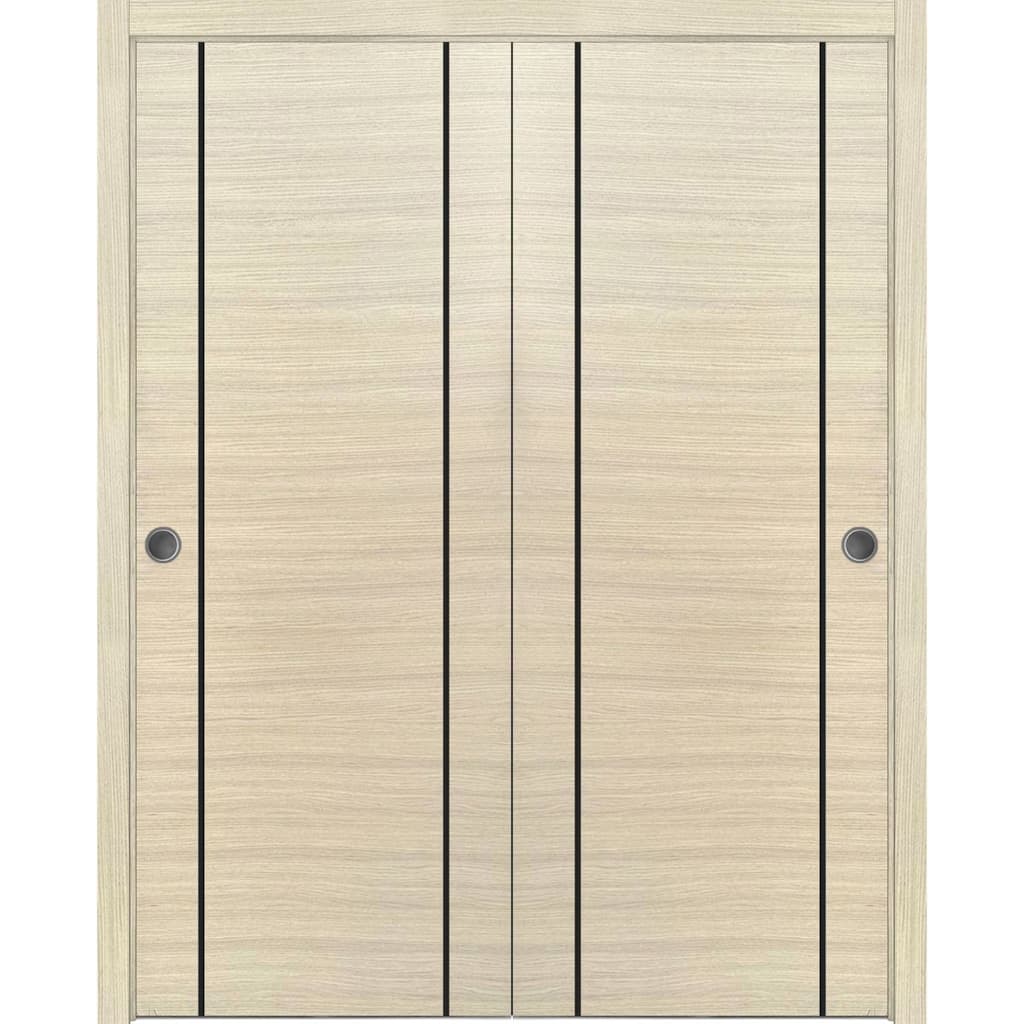 Bypass Doors 36 x 80 Planum 0017 Natural Veneer with Sturdy Rails