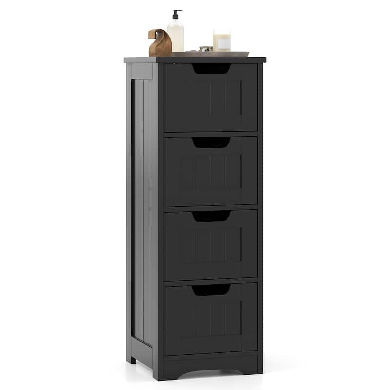 Gymax Bathroom Floor Cabinet Free-Standing Side Storage Organizer w/ 4 - Grey - Matte