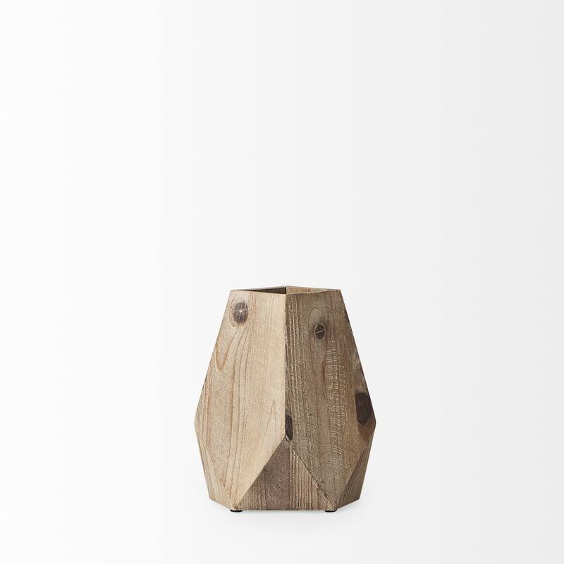 HomeRoots 9" Natural Abstract Cylinder Solid Wood Table Vase