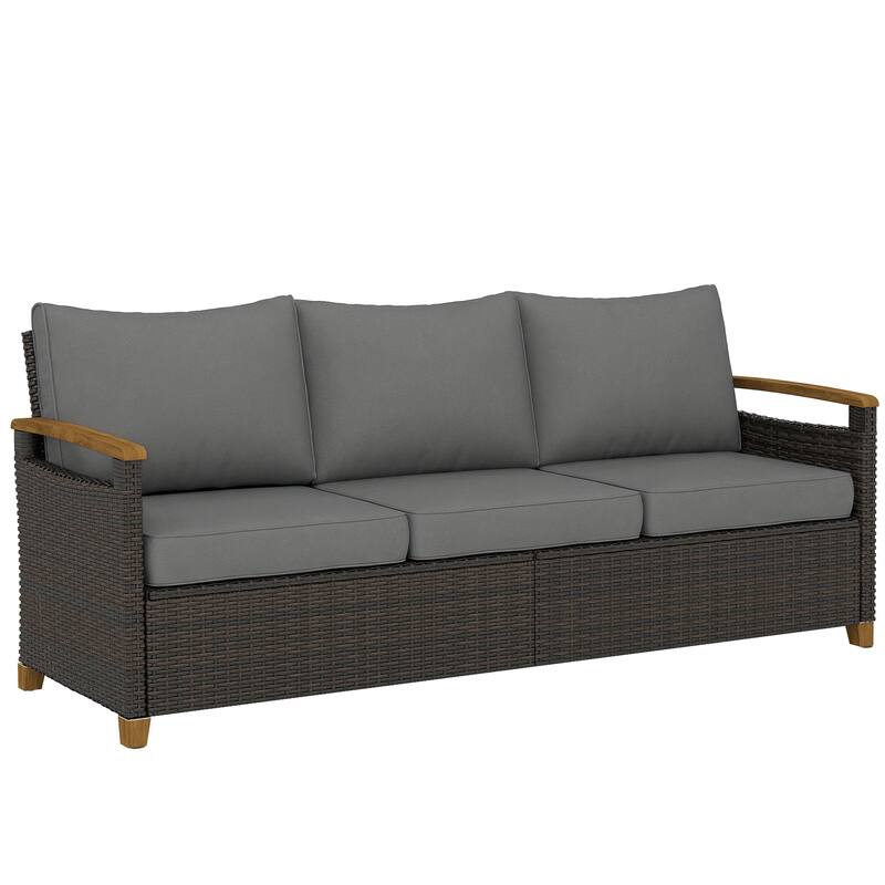 Outsunny 3 Seater Outdoor Couch Sofa, PE Wicker Patio Couch with Wide Deep Seating, 4" Foam Cushions