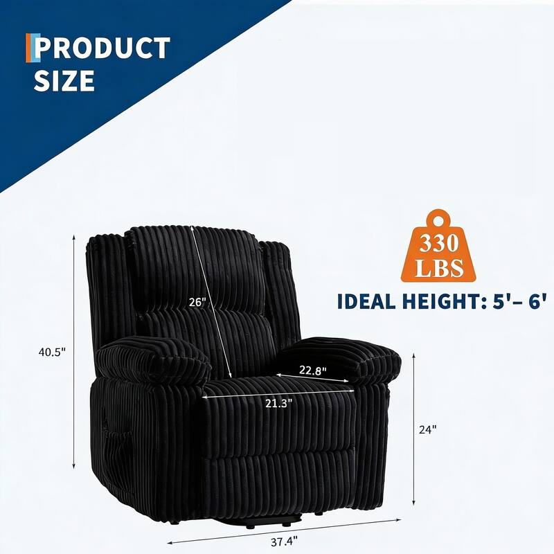 Corduroy Recliner Chair, Manual Recliner Sofa with Handle