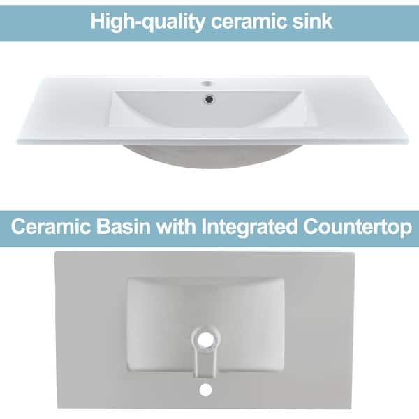 slide 2 of 9, 32"36" in. W x 18.3in. D Classic Rectangular Integrated Ceramic Bath Basin Sink Vanity Top