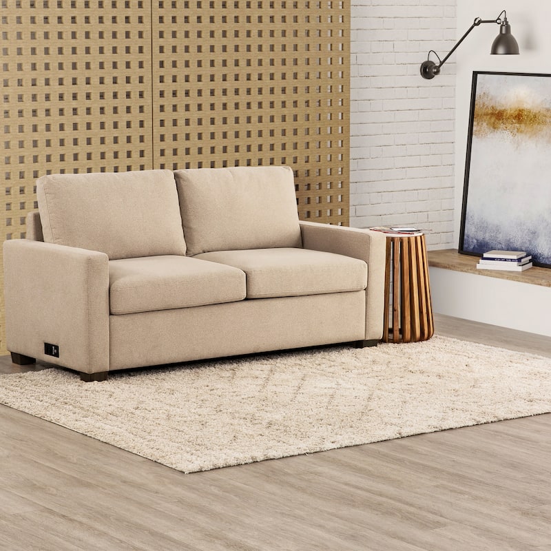 Reign Beige 73 in. Convertible Full Sleeper Sofa with USB Port