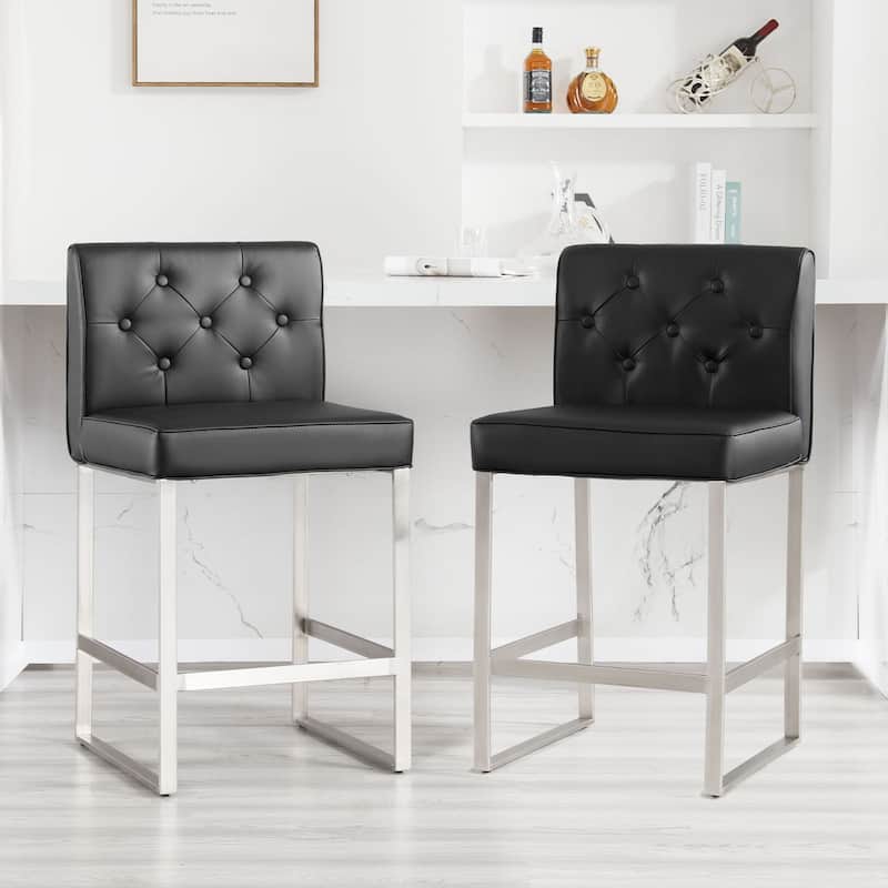 25" Faux Leather Upholstered Counter Height Bar Stools - 36.6"H x 18.9"W x 20.3"D