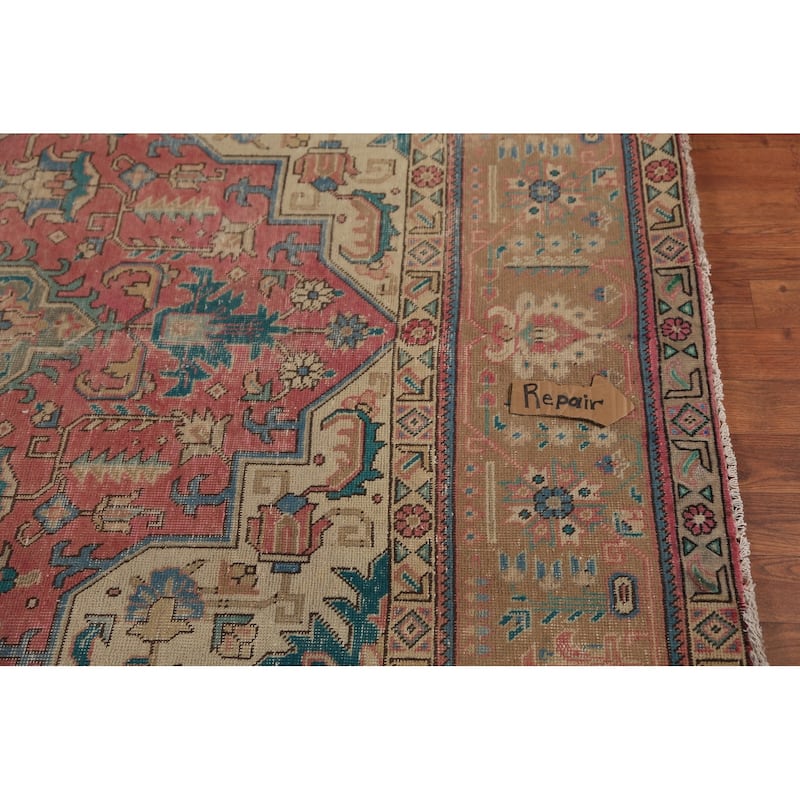 Pink Geometric Tabriz Persian Area Rug Hand-Knotted Wool Carpet - 9'7"x 12'7"