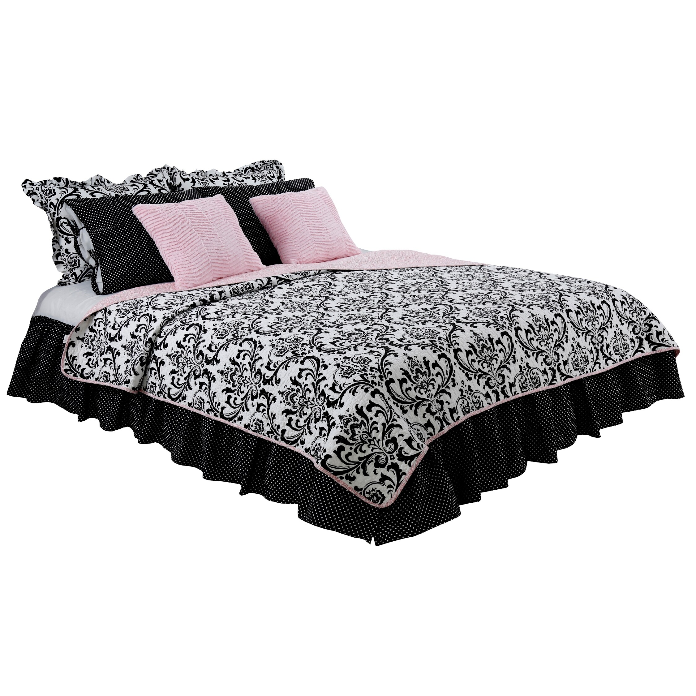 What could be more stylish? cotton tale girly black and white damask reversible full queen quilt