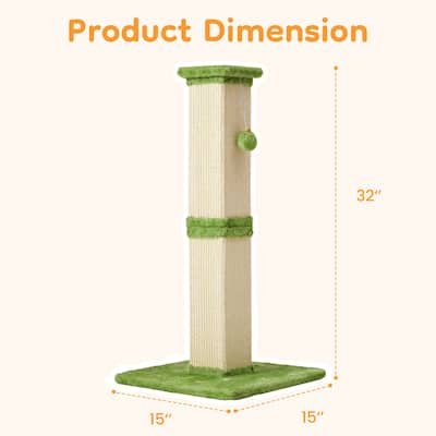 32" Tall Cat Scratching Post with Hanging Ball Toy, Sisal Scratch Post for Large Cats & Kittens
