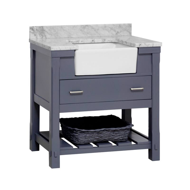 KitchenBathCollection Charlotte 36" Farmhouse Bathroom Vanity with Carrara Marble Top