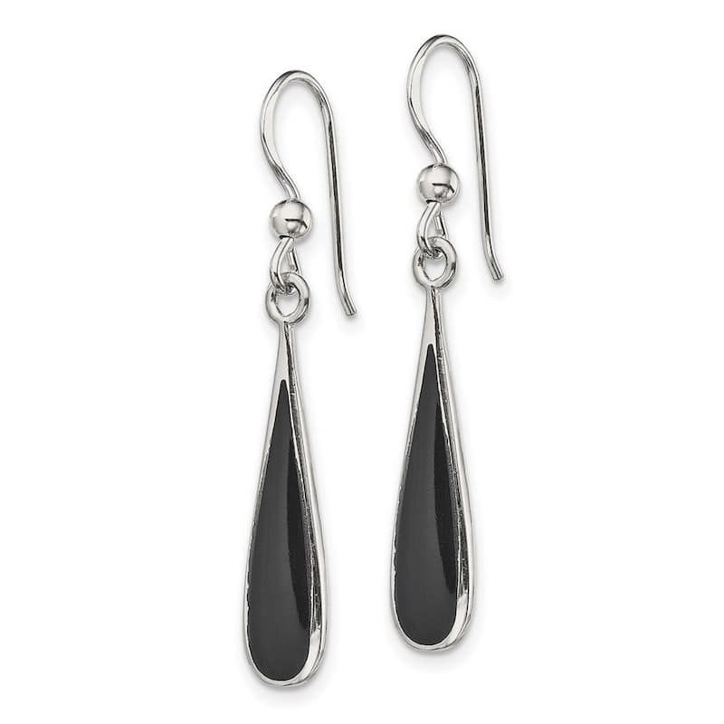 Curata 925 Sterling Silver Black Onyx Teardrop Dangle Hook Earrings - 41x6mm