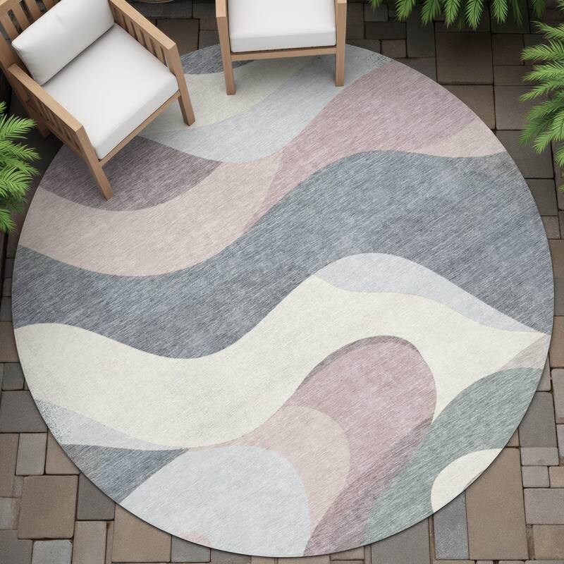 Machine Washable Indoor/Outdoor Casual Contemporary Chantille Rug - Blush - 8' x 8'