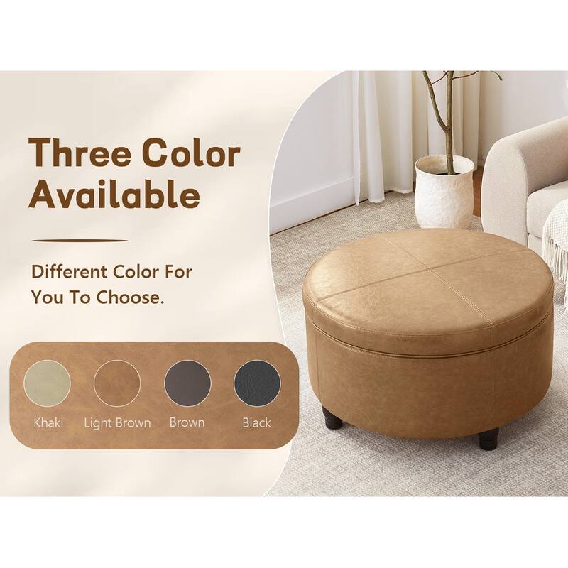 Faux Leather Round Storage Ottoman