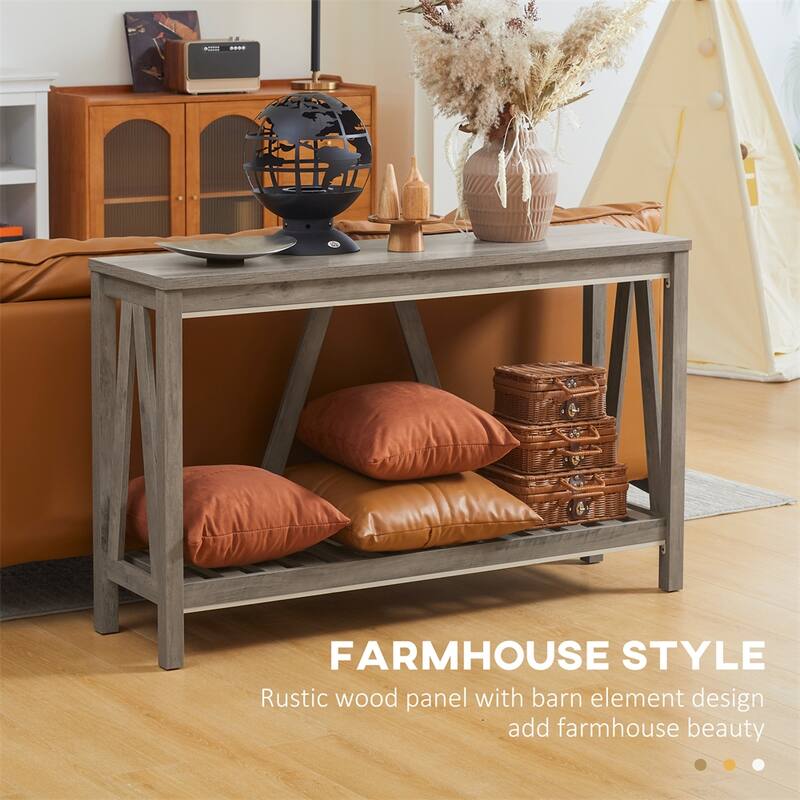 Console Table,Farmhouse Entryway Table with Storage Slatted Shelf
