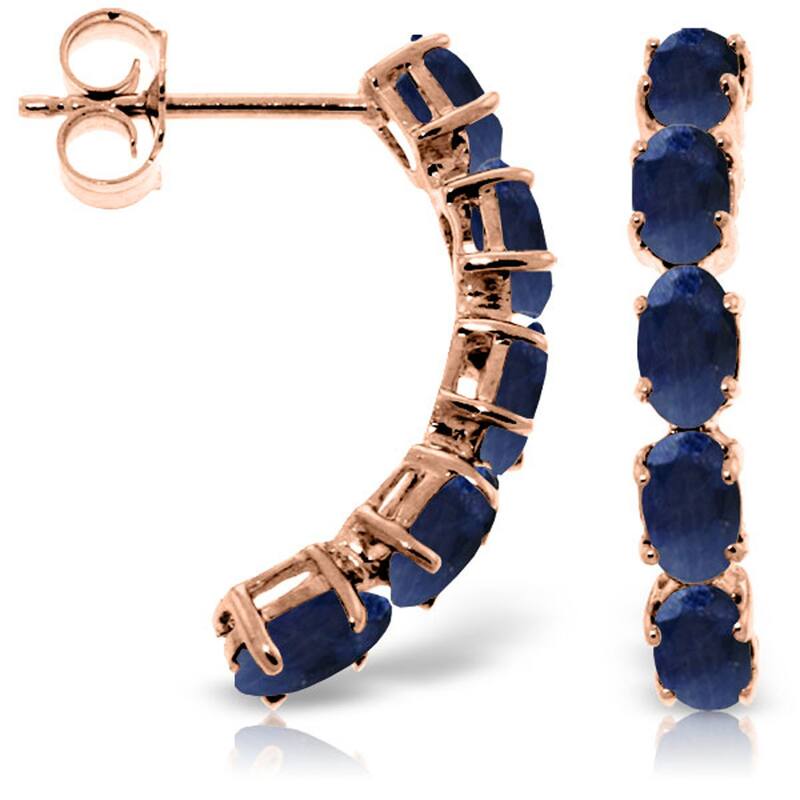 14K Solid Gold Gemstone Stud Earrings with Natural Sapphires - Rose