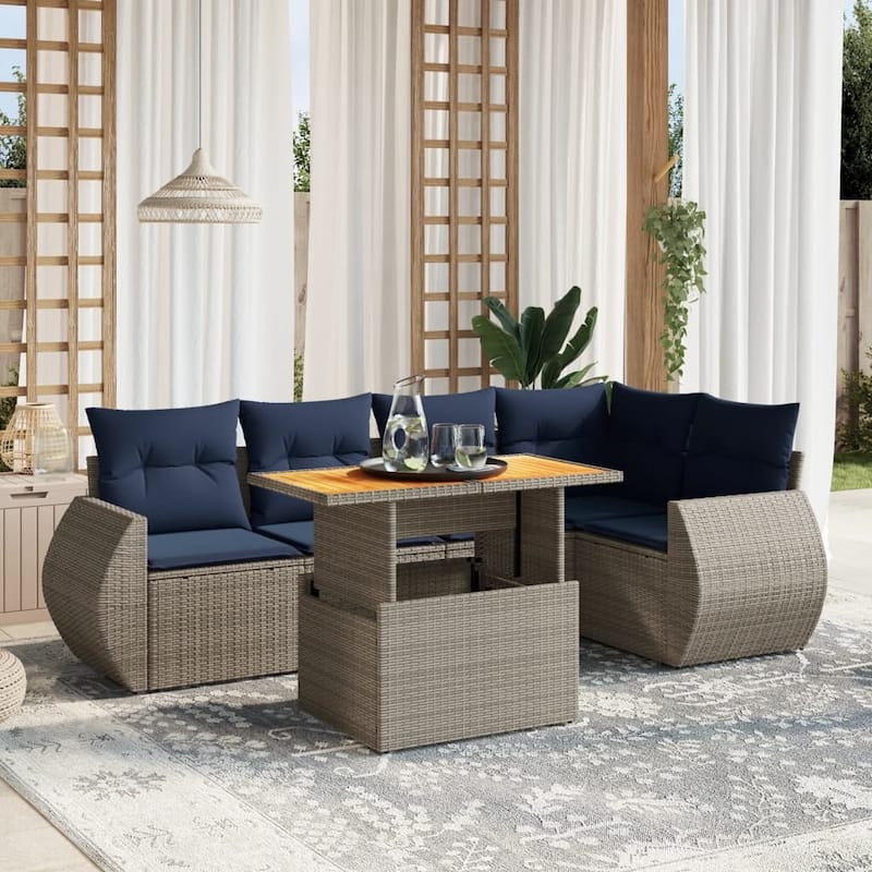 vidaXL Patio Sofa Set with Cushions Outdoor Furniture 6 Piece Poly Rattan - 24.4 x 24.4 x 27.2 - Grey