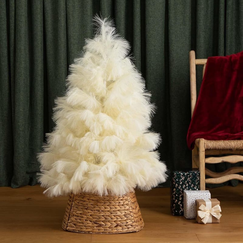 4ft. Artificial Off-White Pampas Grass Christmas Tree - Unique Festive Holiday X-Mas Accent
