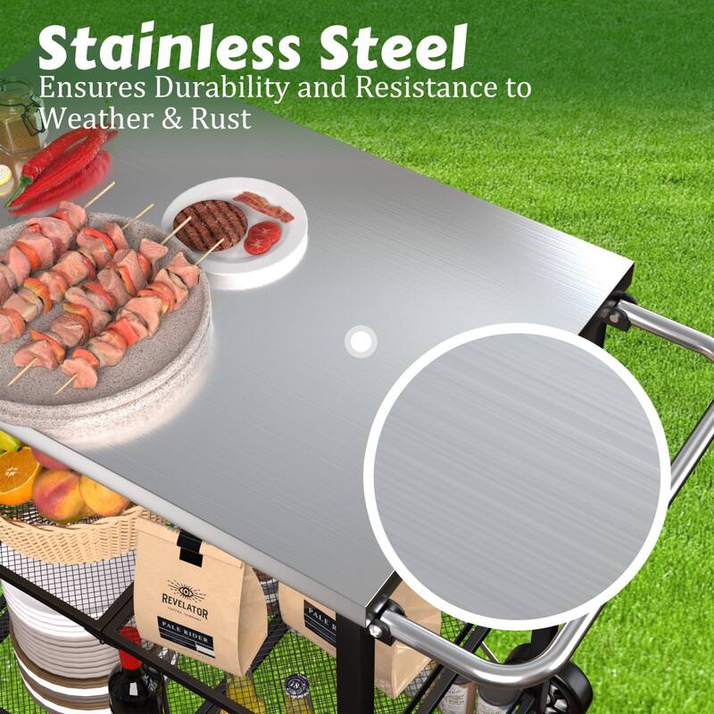 VEIKOUS Outdoor Patio Grilling Backyard BBQ Grill Cart with Stainless Steel Top