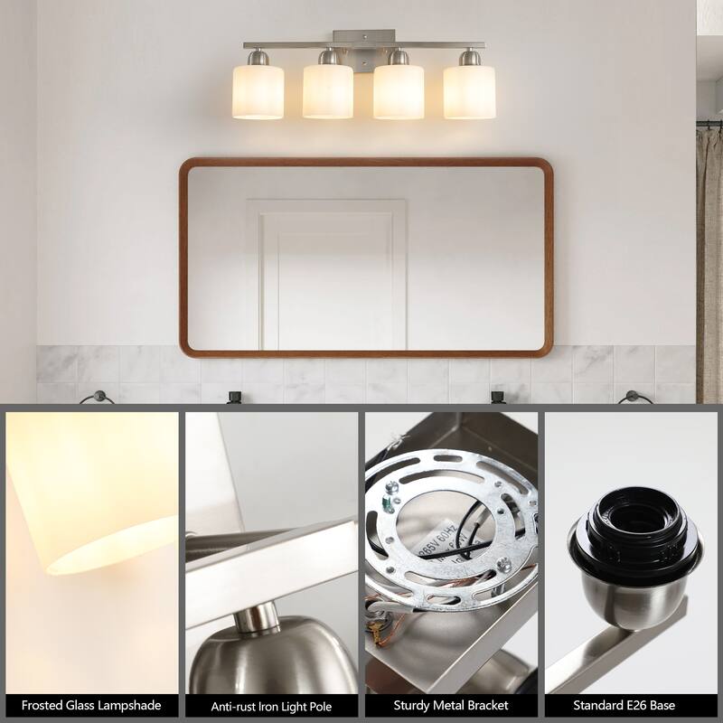 Bathroom Light Fixtures, 4-Light Modern Vanity Light Over Mirror, Wall Sconces with Frosted Glass Shades(Bulbs Not Included)