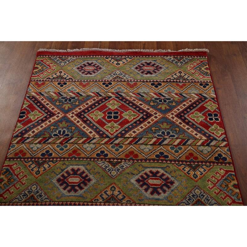 Striped Kazak Oriental Runner Rug Hand-Knotted Wool Carpet - 2'8" x 9'5"