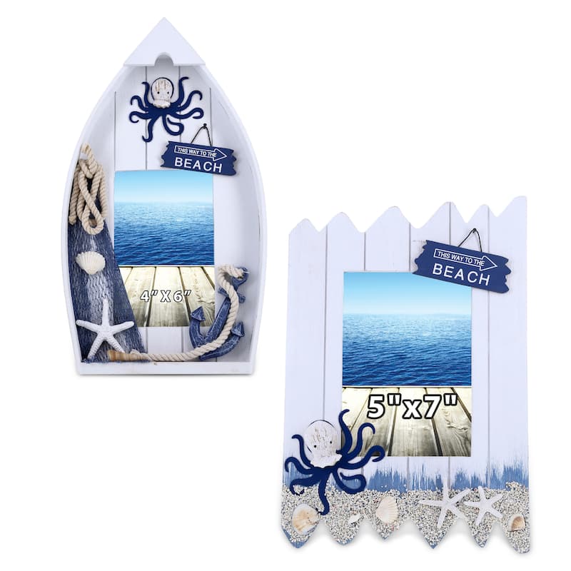 CoTa Global Ocean Blue Octopus Nautical Photo Frames, 2 Pcs Set - 12.5Lx8.5Wx0.5H.