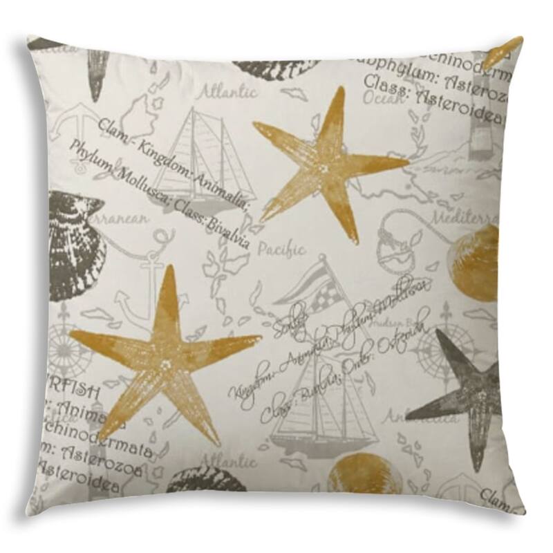 17" Beige and Gold Starfish Coastal Indoor Outdoor Throw Pillow - 17" x 17"