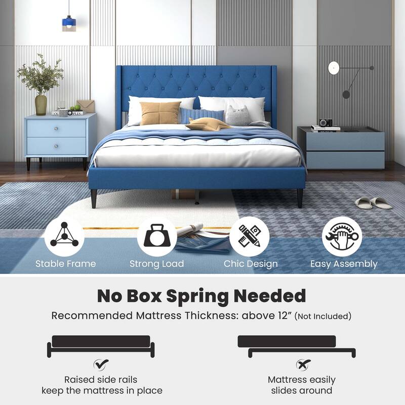 Costway Queen Size Upholstered Platform Bed with Button Tufted