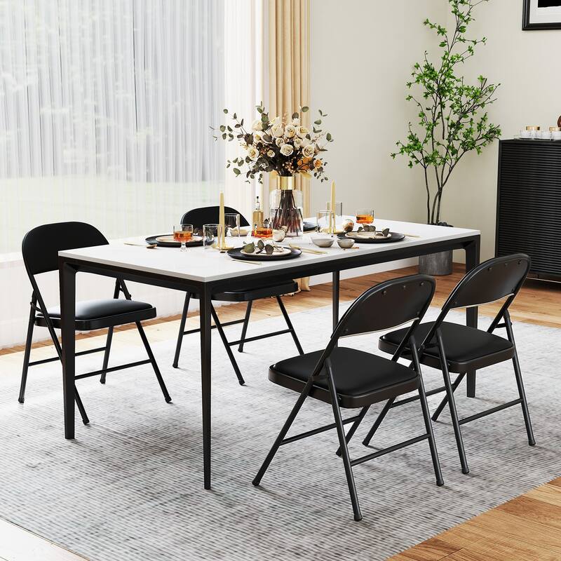 Gymax 10PCS Folding Chairs w/ Metal Frame PVC Leather Stackable Chairs