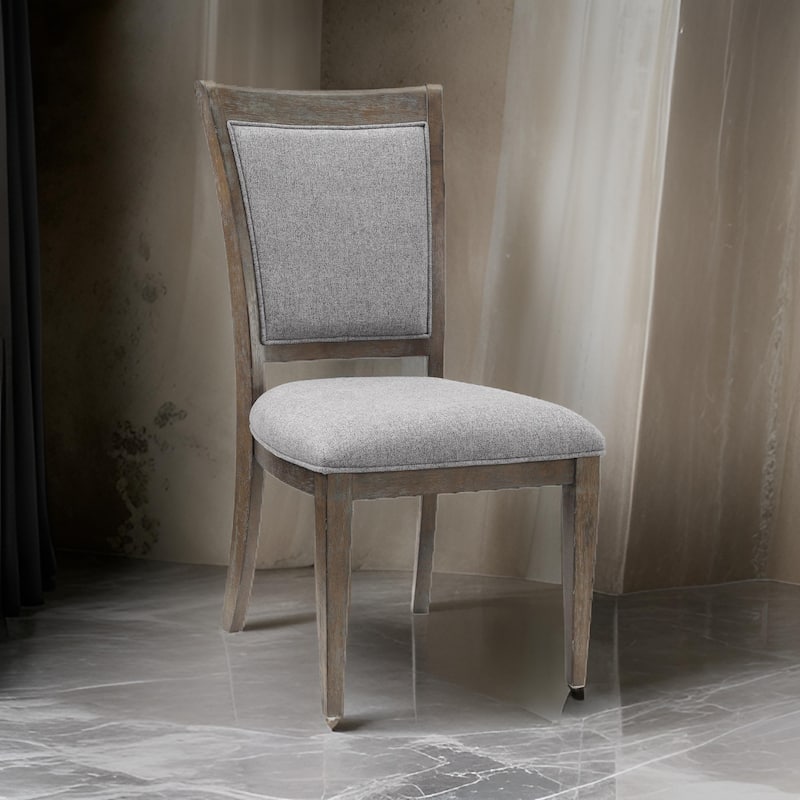 Koa 26 Inch Set of 2 Side Dining Chairs, Gray Polyester, Driftwood Brown
