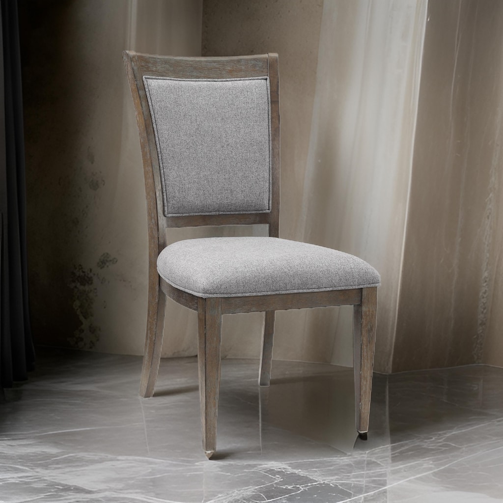 Koa 26 Inch Set of 2 Side Dining Chairs, Gray Polyester, Driftwood Brown