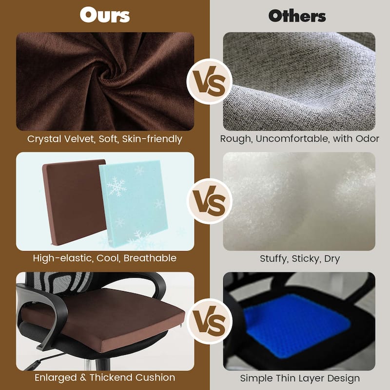 10 PCS Seat Cushions Gel Memory Foam Non-slip Bottom Brown/Grey
