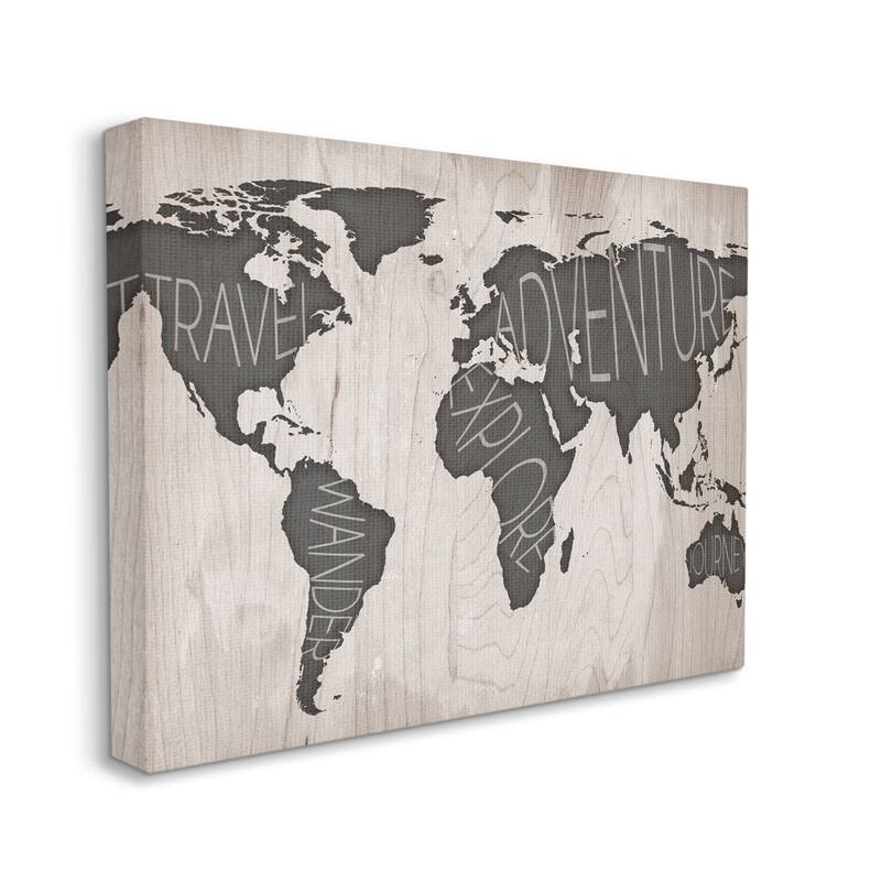 Stupell Travel Wander Explore Rustic World Map Grain Pattern Canvas Wall Art - Brown