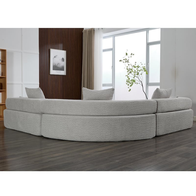 Oversized Gray Upholstered 4 Seater Modular Curved Sofa for Living Room