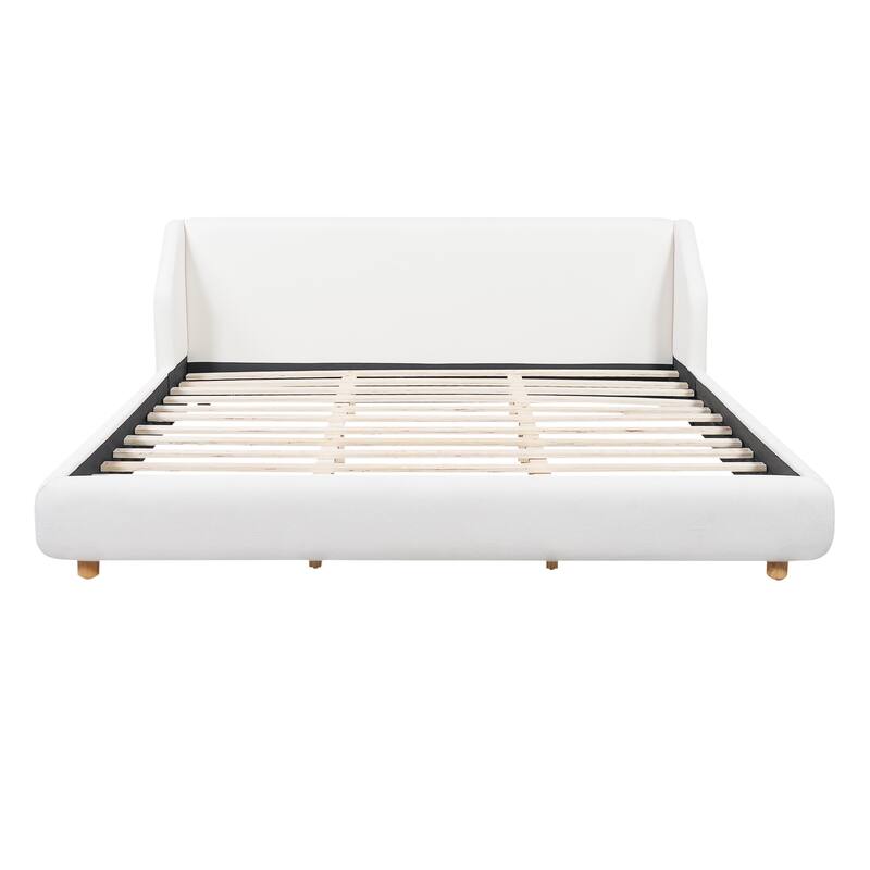 Christopher Knight Home - Arvilla Modern Boucle Upholstered Low Profile Platform Bed with Wingback Headboard & Wooden Slats
