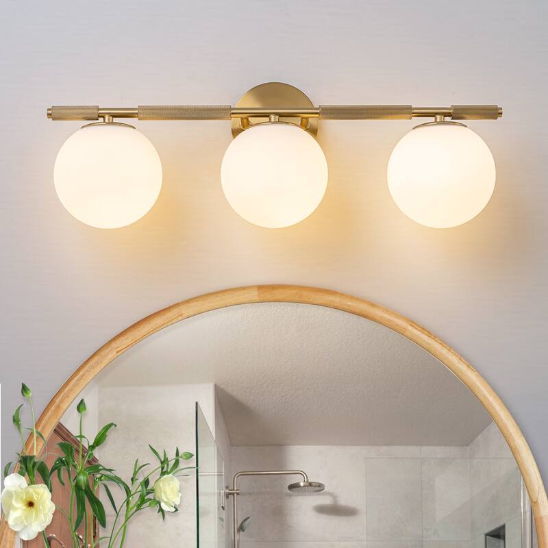 3-Light Modern Linear Bathroom Vanity Light with Opal Glass Globe - 23.2-in W x 6.9-in D x 8.3-in H