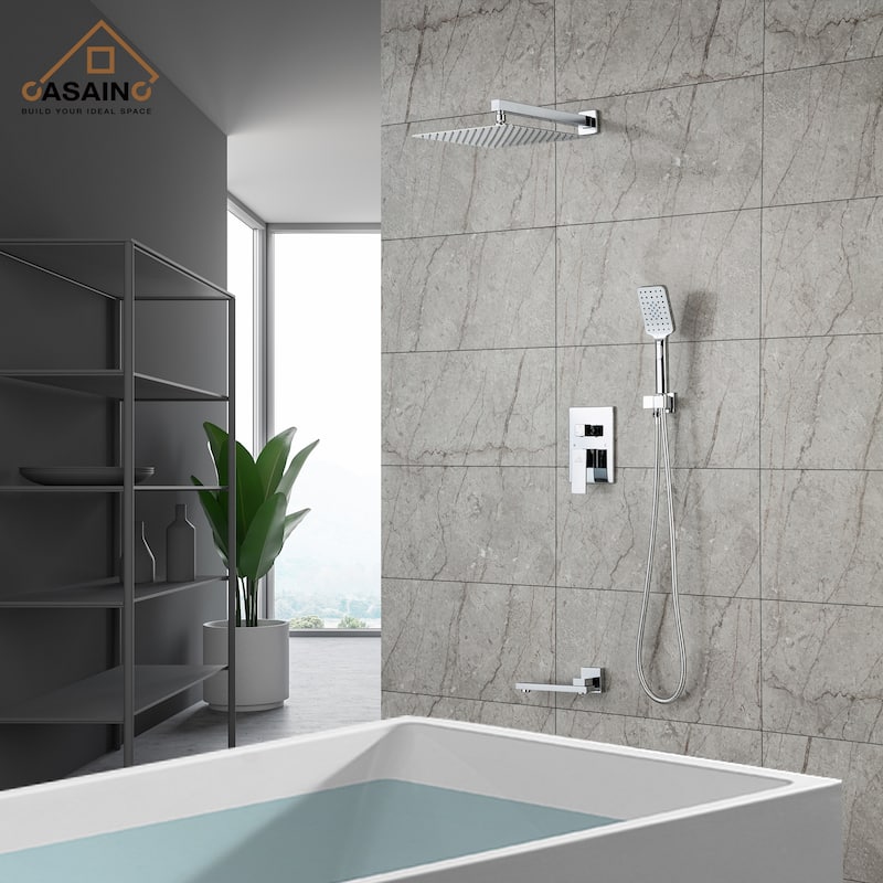 1-Handle 3-Spray Pattern 12 in. Wall Mount Shower Set Shower Head, Tub and Shower Faucet - 12 inch