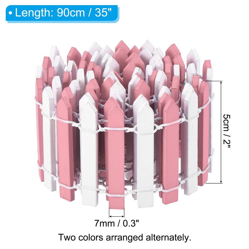 35" L x 2" H Wood Miniature Mini Fairy Garden Picket Fence - 35" L x 2" H - Pink White