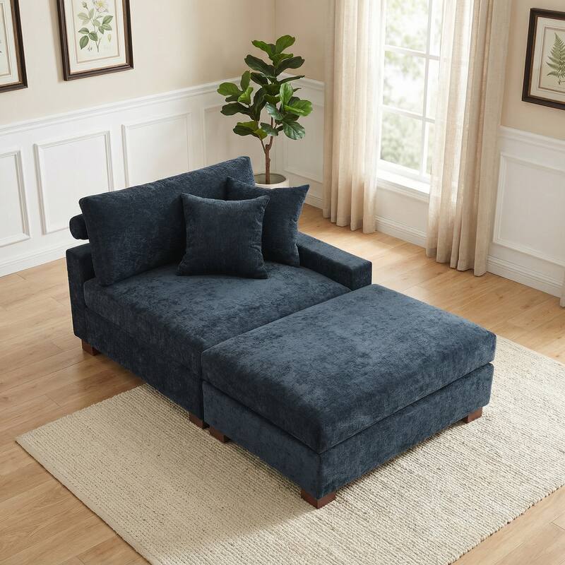 Plush Chenille Single Modular Sectional Sofa Chaise with Pillows