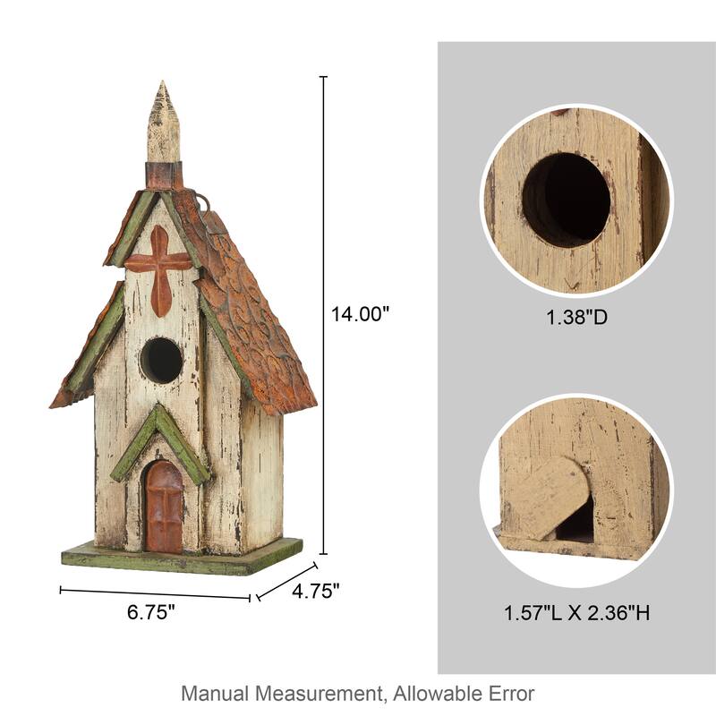 Glitzhome 12"H Rustic Distressed Wood Natural Birdhouse