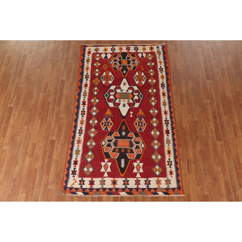 Vegetable Dye Kilim Qashqai Persian Area Rug Hand-Woven Wool Carpet - 4'7"x 8'0"