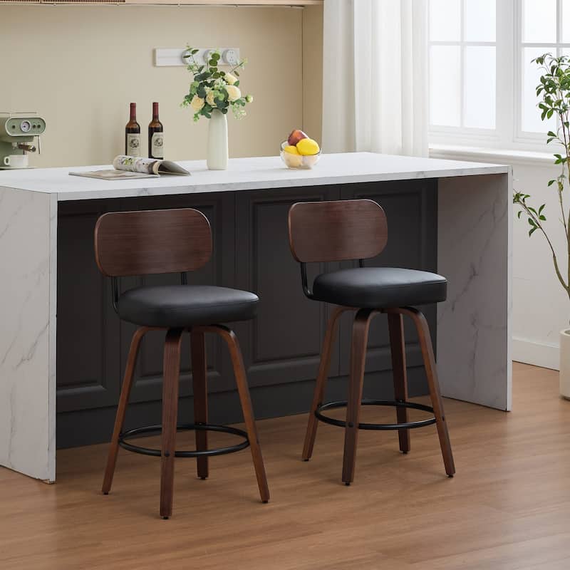 Swivel Bar Stools Set of 2, 26" Upholstered Faux Leather Height Barstools,Mid Century Modern Chairs Island Stools,PU